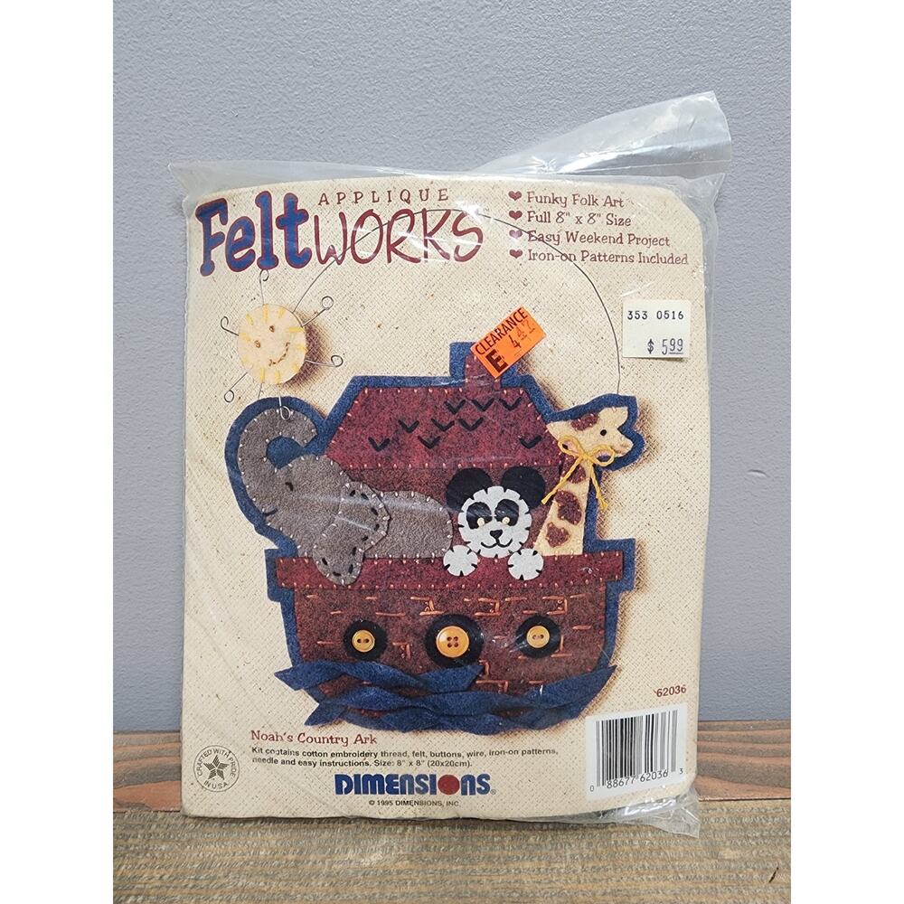 Dimensions Felt Works Applique Kit 62036 Noah’s Country Ark Vintage 1995 SEALED